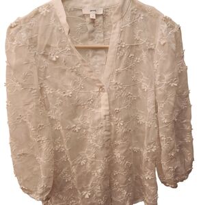 Aeom White Long Sleeve Textured Blouse Size S